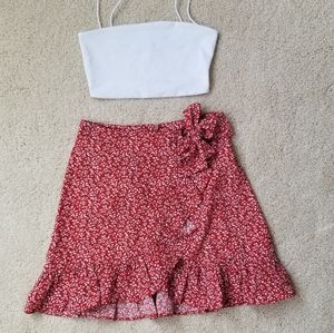 Dalmatian Print Ruffle Skirt red free top